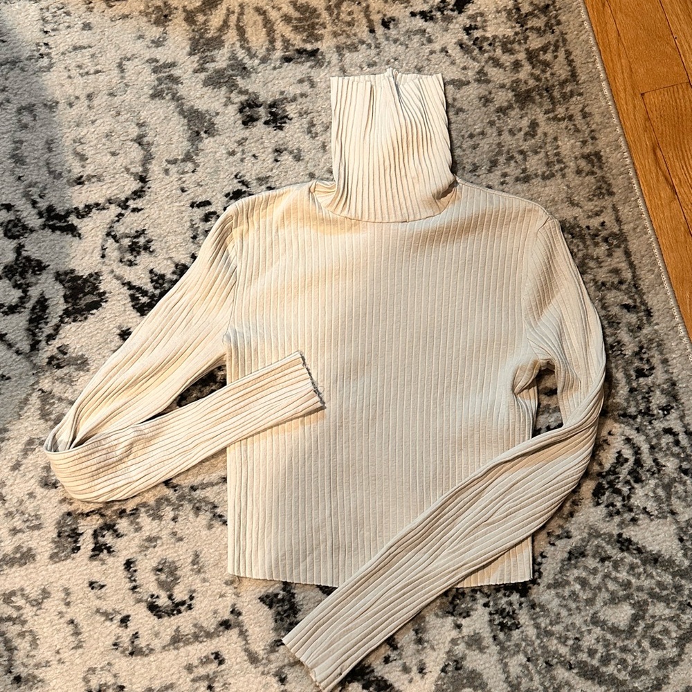 Cream Ribbed Turtleneck Sweater